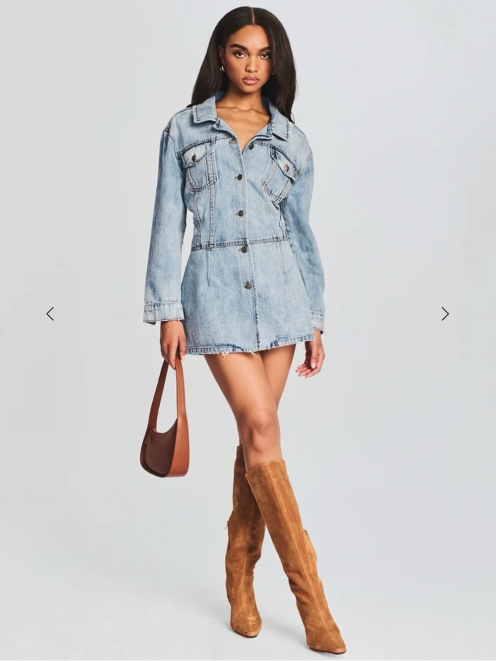 SER.O.YA Laura Denim Long Sleeve Mini Dress Women's Medium Button Up Tidal Blue